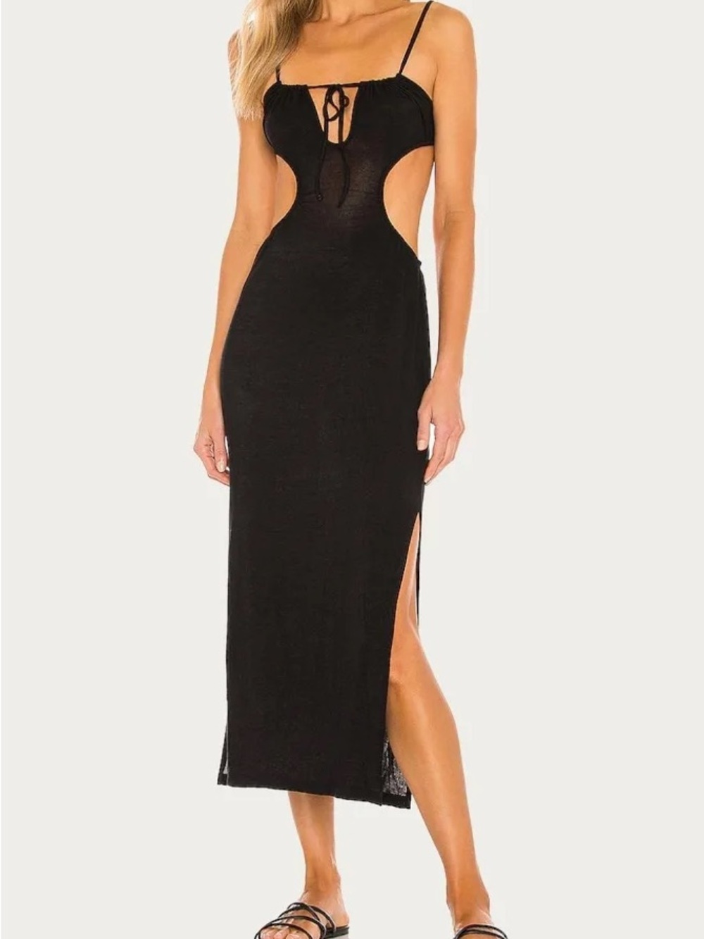 Black Cutout Midi Dress with Side Slit - Women